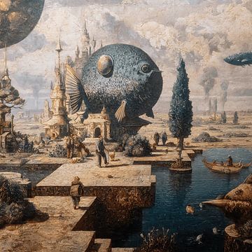 Unglaubliches Traumleben im Vintage-Stil surrealistischer Ölgemälde von Aden Pink Studio