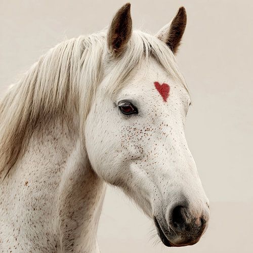 White horse with red heart by Vlindertuin-Art