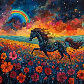 A riot of colour in a dance of flowers - Living horse in a sea of flowers by Felix Brönnimann