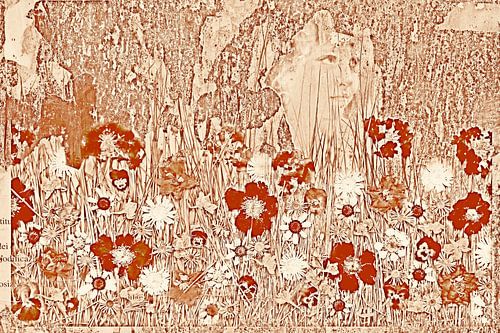 Collage met bloemen in jugendstil stijl