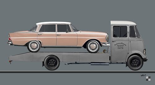 Transporteur de voitures Mercedes-Benz L 319 avec une Mercedes-Benz W 111