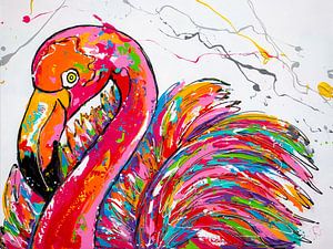 Flamingo in Weiß von Happy Paintings