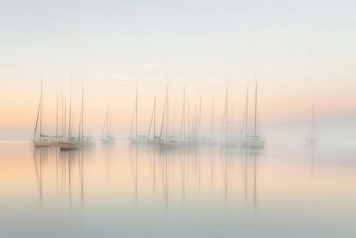 Abstract View Of Sailboats In Motion On The Infinite Sea