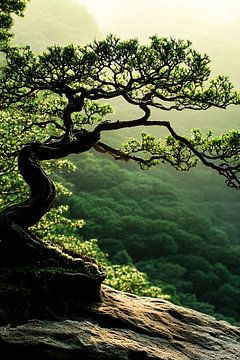 Bonsai op rots met landschap van Art & Soul Creations