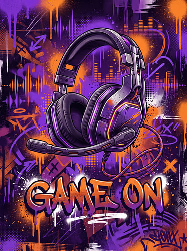 Game On Pro Gaming-Headset – Lila-orangefarbenes Graffiti-Street-Art-Grafikdesign