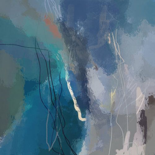 Modern abstract kleurrijk schilderij in pastelkleuren. Grijs, blauw, groen.