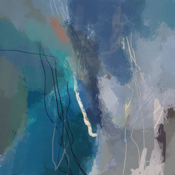 Peinture abstraite moderne aux couleurs pastel. Gris, bleu, vert. par Dina Dankers