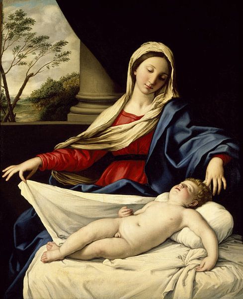 The Virgin, who is adoring the sleeping Child, Sassoferrato by Masterful Masters
