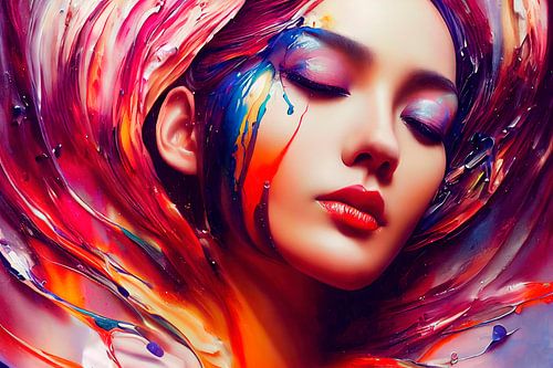 Beautiful dreaming colorful woman by Maarten Knops
