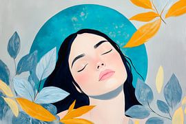 Woman in a frame of leaves - Colourful calm by Poster Art Shop