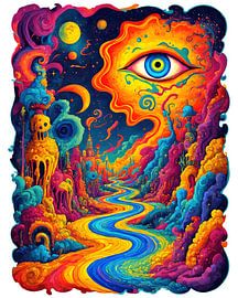Psychedelic dream world poster - Colourful surreal landscape by Conpo Design