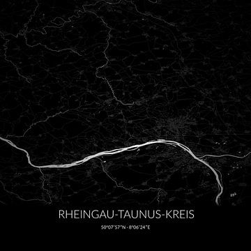 Zwart-witte landkaart van Rheingau-Taunus-Kreis, Hessen, Duitsland. van Rezona