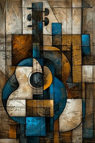 Abstracte kubistische gitaar met kleurrijke vormen