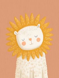 Speelse illustratie van een leeuw in de zon – Schattige dieren voor de kinderkamer van StudioRemier