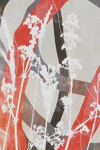 Abstract Retro Botanical. Flowers and grass in earth tone, white, beige, orange, brown by Dina Dankers
