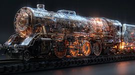 Mechanical Gloss: Transparent Steam Locomotive in Line Art by Artz by Mr.JAi