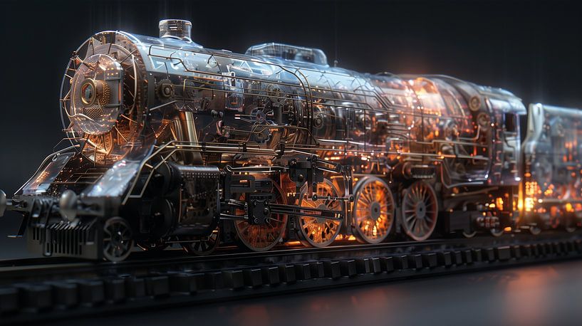 Mechanical Gloss : Locomotive à vapeur transparente dans l'art linéaire par Artz by Mr.JAi