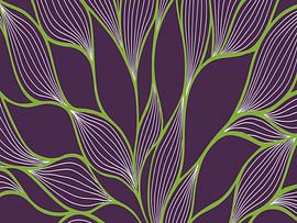Abstract Organic Lines and Leaves Pattern in Deep Purple and Green by Artistic