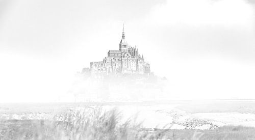 De Mont Saint-Michel Frankrijk Zwart wit