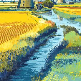 Art moderne des moulins à vent traditionnels dans le paysage sur Digital Picture Art