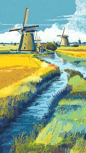 Modern Art of Traditional Windmills in Landscape