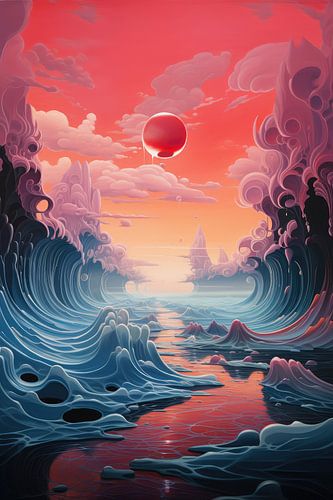 Digitally created surreal water waves in the sea