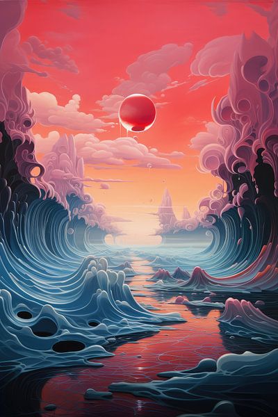 Digitally created surreal water waves in the sea by Art Bizarre