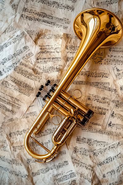 Trumpet on sheet music by Poster Art Shop