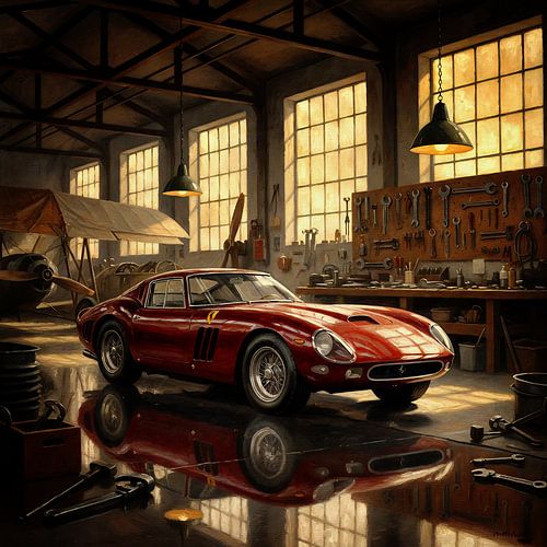 Ferrari 250 GTO in klassieke werkplaats