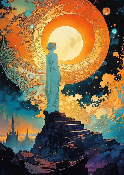 Femme debout regardant le ciel nocturne par MIROKKU