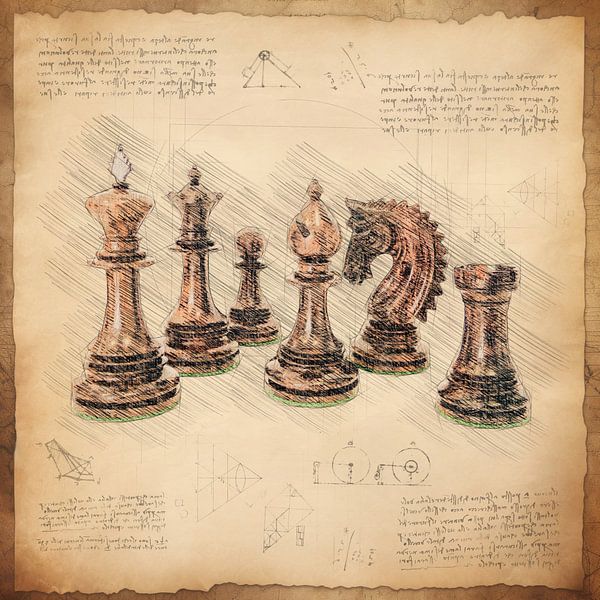 Esquisse de pièces d'échecs. Style vintage. L'art pour les joueurs d'échecs. par SergeivoArt