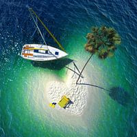 Un voilier près d'une petite île tropicale