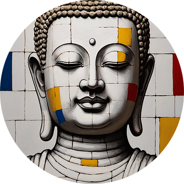Boeddha in Piet Mondriaan stijl van De Muurdecoratie