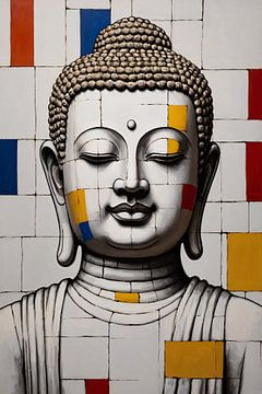 Buddha im Stil von Piet Mondrian von De Muurdecoratie