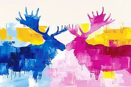 Abstract painting of moose in bright colours by Art & Soul Creations