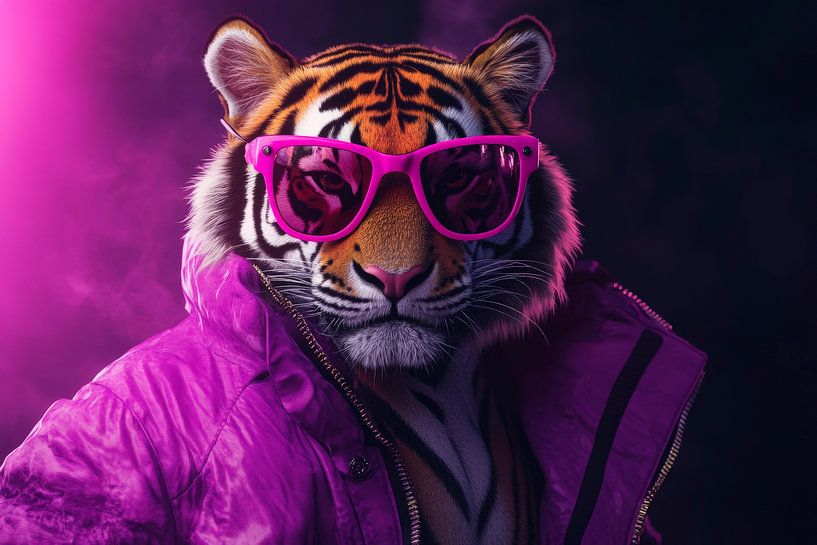 Stylisher Tiger im neonfarbenen Outfit von Poster Art Shop