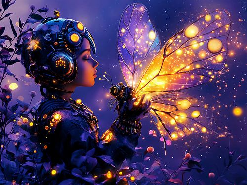 Meisje met gloeiende vlinder