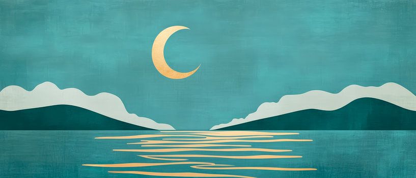 Mondschein über ruhigem Wasser – Minimalistisch von Poster Art Shop