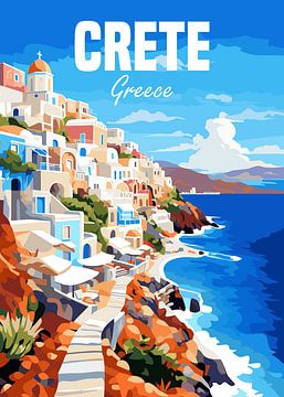 Crete Greece Seaside Cliff Village by Art Kingdom