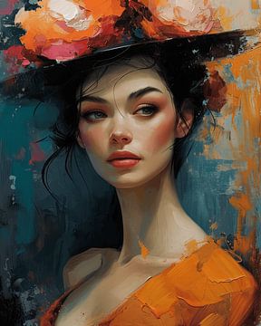 Modern portrait "The lady with the hat" by Carla Van Iersel