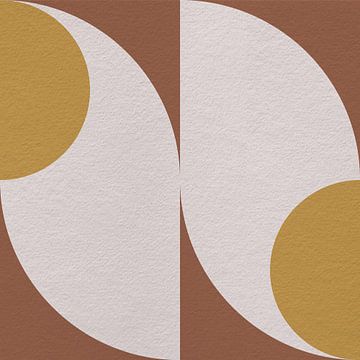 Art moderne abstrait minimaliste avec des formes géométriques en brun, jaune et blanc. sur Dina Dankers