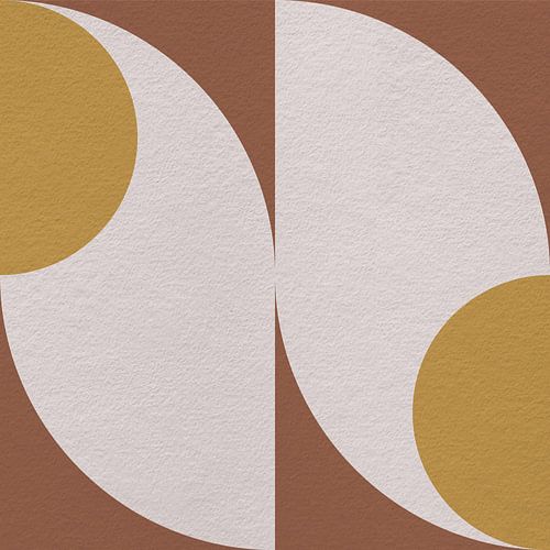 Moderne abstracte minimalistische kunst met geometrische vormen in bruin, geel, wit