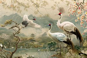 Japanese art birds of paradise