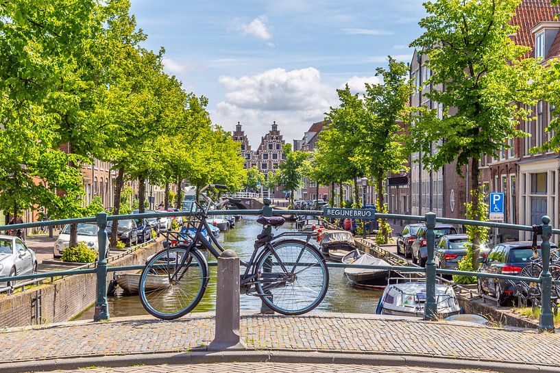 Straatbeeld met  Begijnebrug  in Haarlem in Nederalnds van Hilda Weges