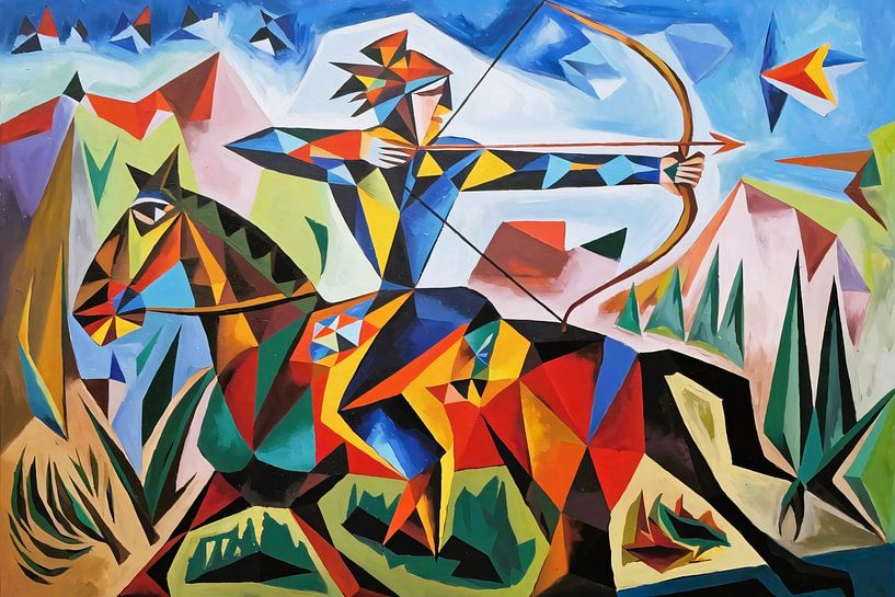 Cubist rider on colourful horse by Art & Soul Creations