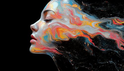 Vrouwelijk gezicht penseel kleurrijk abstract