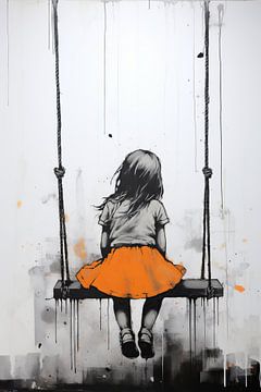 Oranje | Banksy Stijl van Blikvanger Schilderijen