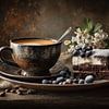 Koffie met Chocoladetaart - Rustiek Ontbijt Stilleven van Joriali Fine Art