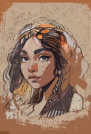 Schokoladenbraunes Porträt mit orangefarbenen Akzenten