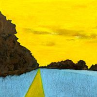 Wiese mit gelbem Himmel und blauem Gras